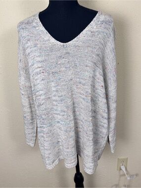 J. Jill Women’s Size Large Light Heathered V-Neck Sweater Cotton Linen Coastal